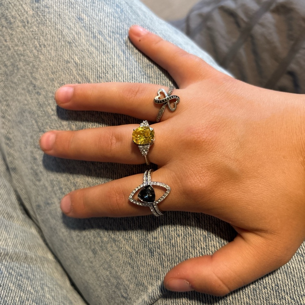 Elegant Silvers and Yellow Gemstone Ring Set